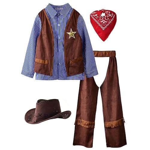 ReliBeauty Kids Cowboy Costume for Boys Cosplay Costumes Birthday Party Christmas Halloween Dress up Gift for Kids 4 SetsBlue 10150
