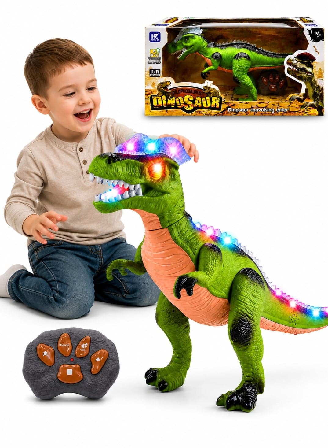 Remote Control Dinosaur Toy for Kids – Interactive Dinosaur with Light, Sound & Walking Movements