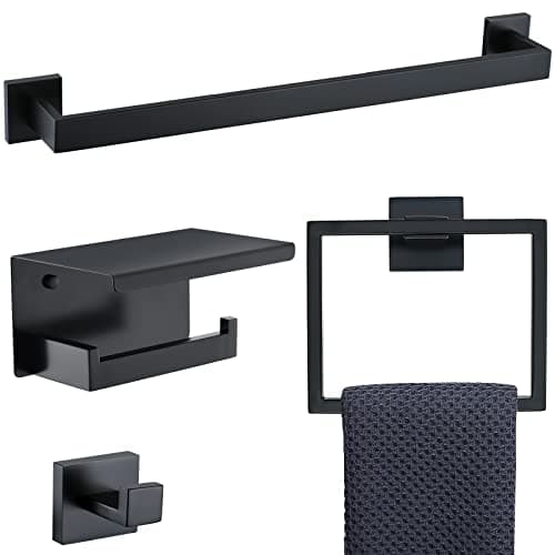 Bathroom Towel Bar Holder Sets Matte Black 4-Piece Bathroom Hardware Set Stainless Steel Bath Accessories Kit. Wall Mounted,23.6 Inch