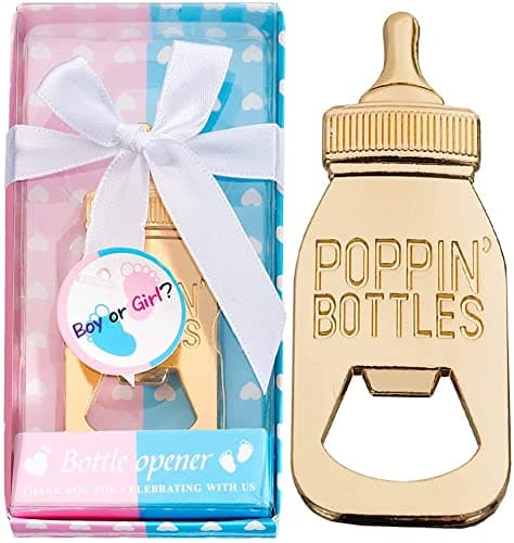 24Pack Baby Bottle Openers for Baby Shower Favors Gifts Decorations Souvenirs Poppin Bottles Openers with Gifts Box used for Guests Gender Reveal Party FavorsBoy or GirlTwin Party Supplies