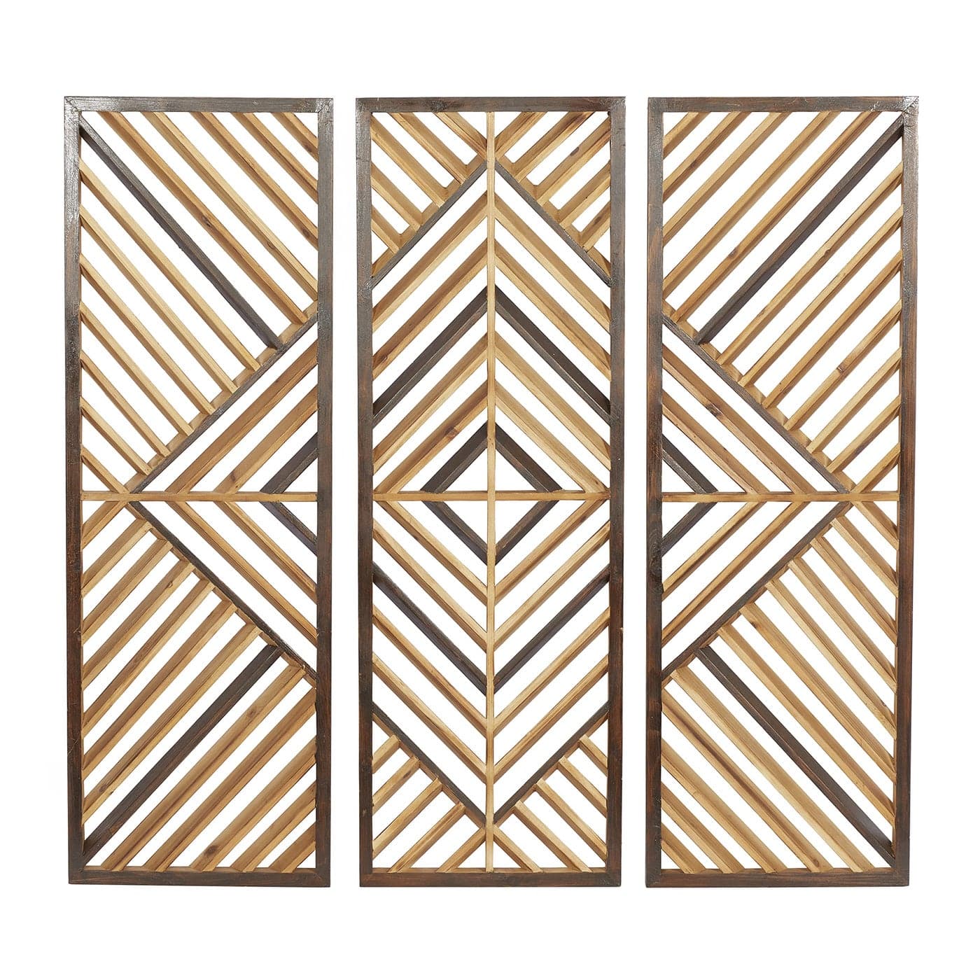 Deco 79 Wood Geometric Home Wall Decor Slatted Wood Design Wall Sculpture Set of 3 Wall Art 12W 35H Brown