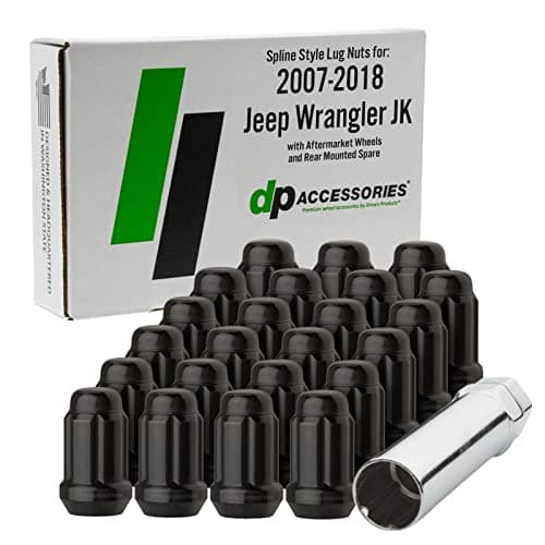 DPAccessories Lug Nuts Compatible with 2007-2018 Jeep Wrangler JK | Black Spline Style | Aftermarket Aluminum Wheels Only | Set of 23 Wheel Nuts & 1 Tool | DWRA2A-BK/023
