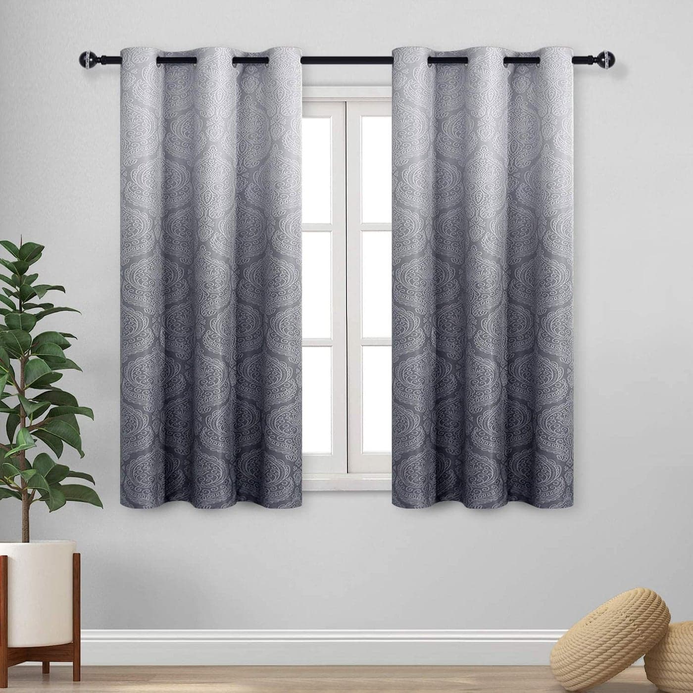 DWCN Ombre Blackout Curtains for Bedroom Damask Patterned Thermal Insulated Energy Saving Grommet Curtains for Living Room Set of 2 Gradient Window Curtain Panels 42 x 54 Inch Length Grey