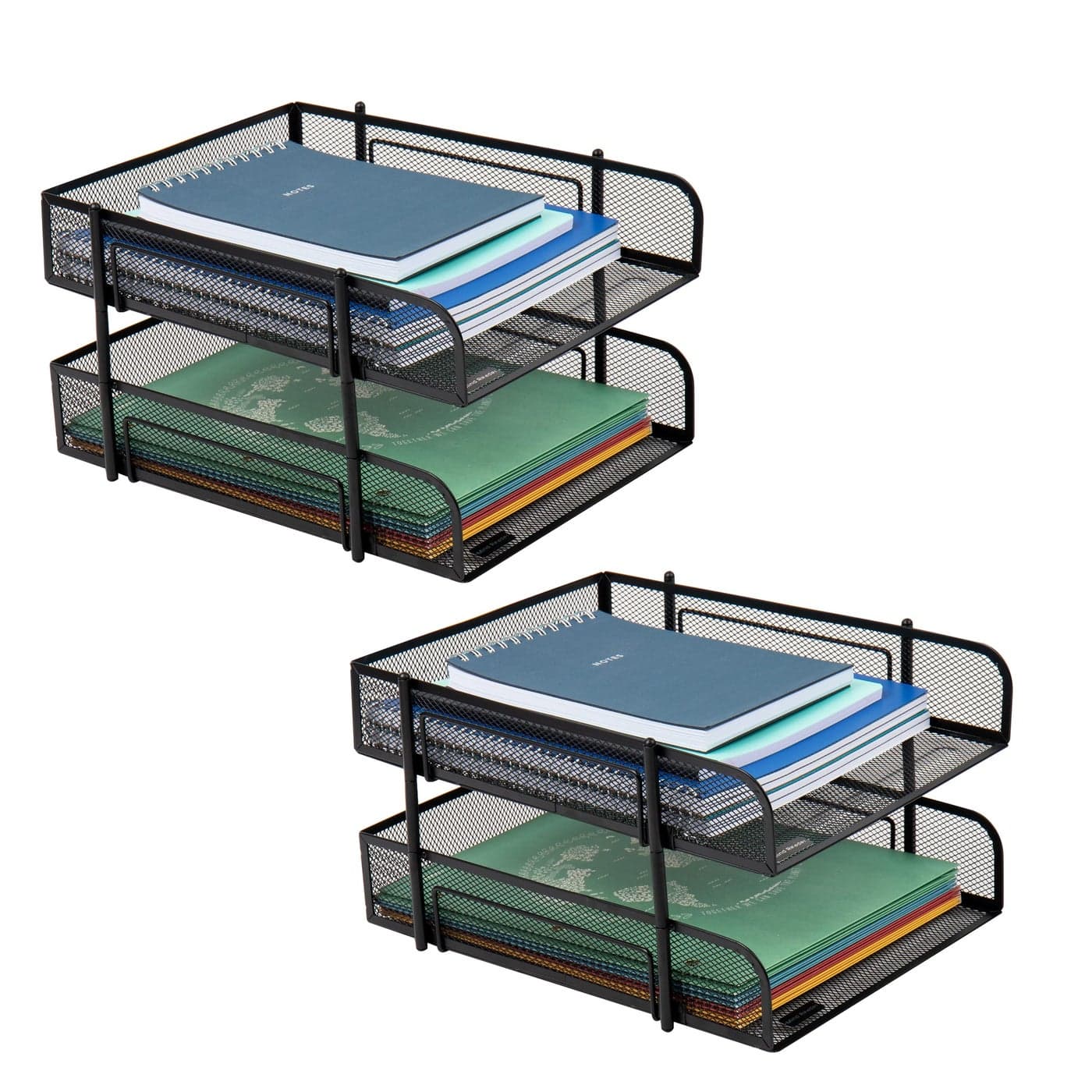 Mind Reader Network Collection 2Tier Paper Tray Letter Size Stackable File and Document Holder Desktop Organizer Metal Mesh Black