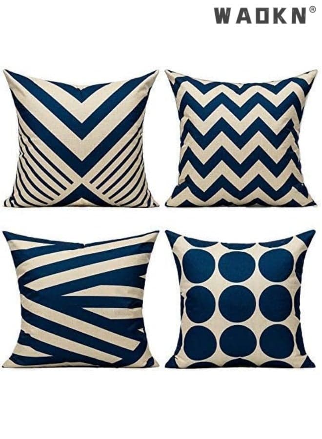 Outdoor Waterproof Throw Pillow Covers Set of 4 ,Decorative Cushion Covers Boho Decorations Outside , suitable for Patio Furniture Porch Seat Chair Couch Sofa Living Room and bedroom , blue, 45*45cm .