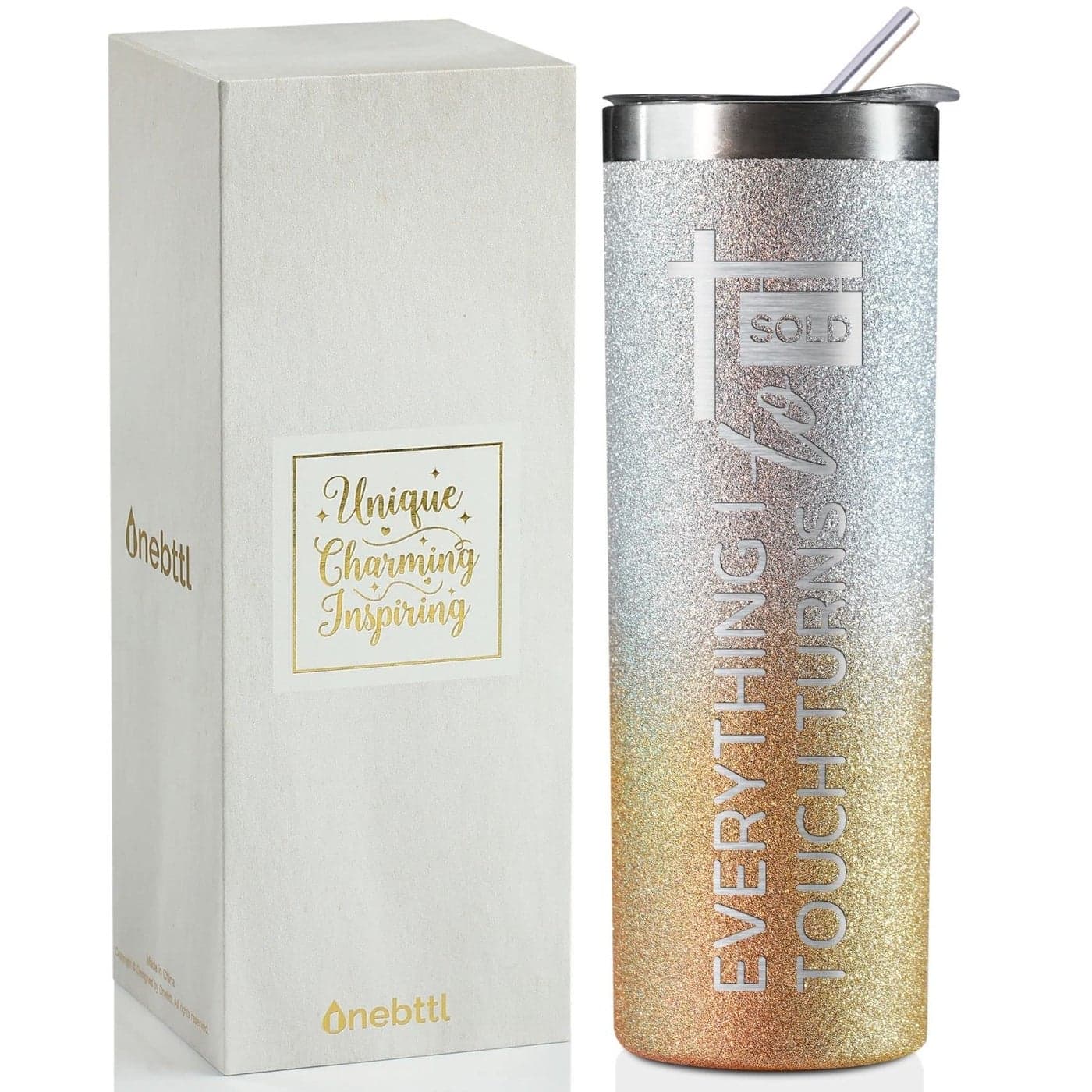 Onebttl Realtor Gifts for Women Everything I Touch Turns to Sold Funny Gifts for Real Estate Agent Salesman Boss Coworkers Employees 20 Oz Stainless Steel Tumbler Glitter Gold