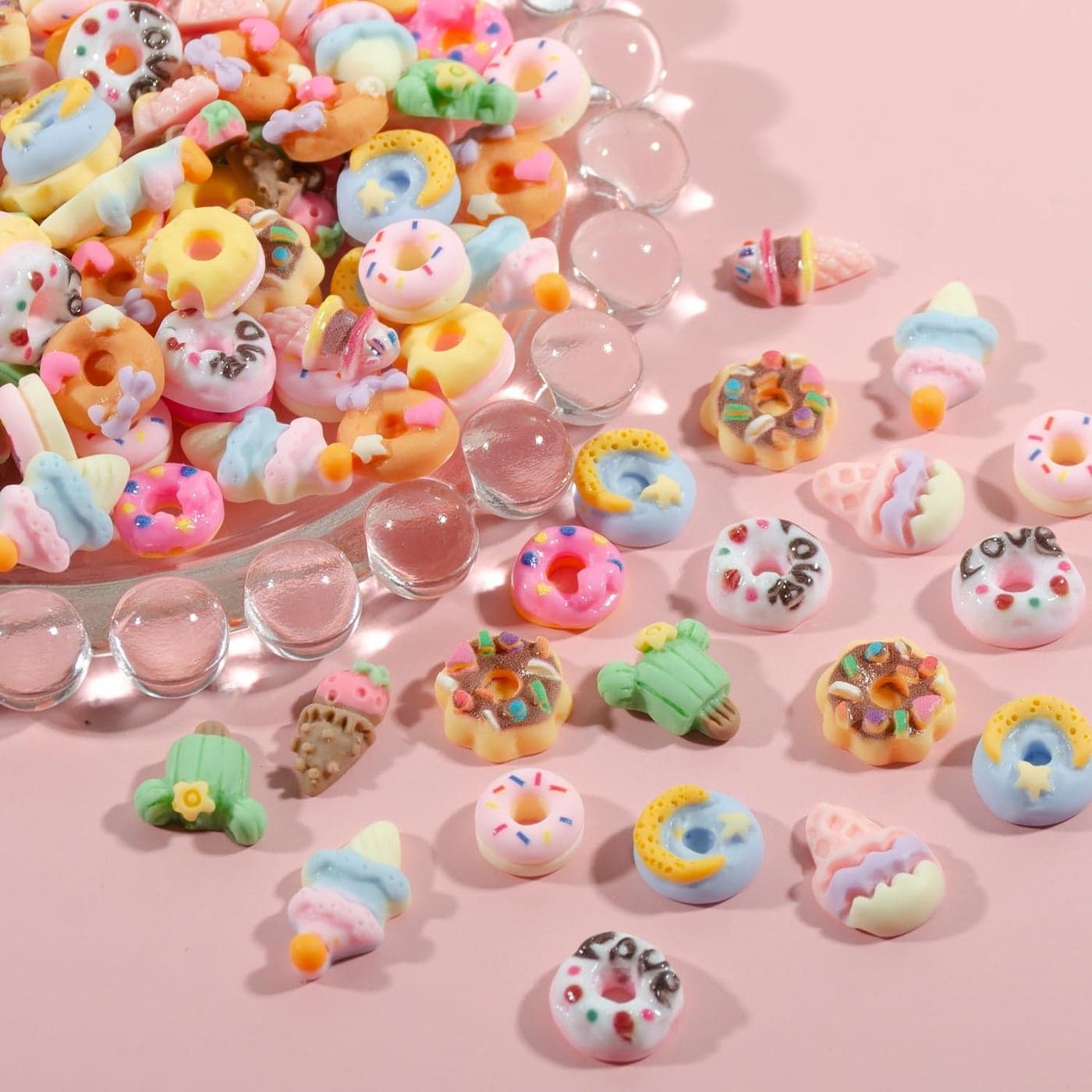 50PCS 3D Dessert Nail Charms Mixed Kawaii Donuts Dessert Ice Cream Cake Resin Nail Art Charms Flatback Slime Resin Charms for Acrylic Nails DIY Craft Accessories