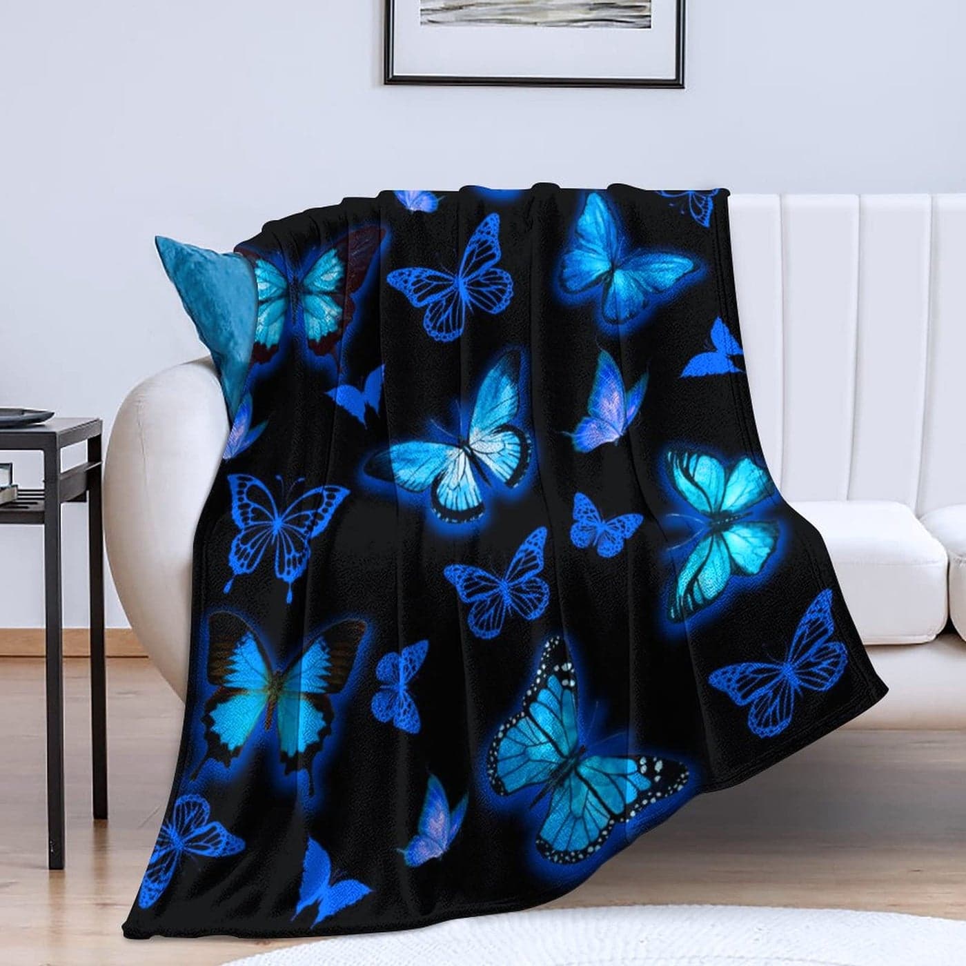 Butterfly Blanket Blue Butterflies Throw Blanket Ultra Soft Flannel Beautiful Butterfly Blanket Gifts for Adults Kids 80x60