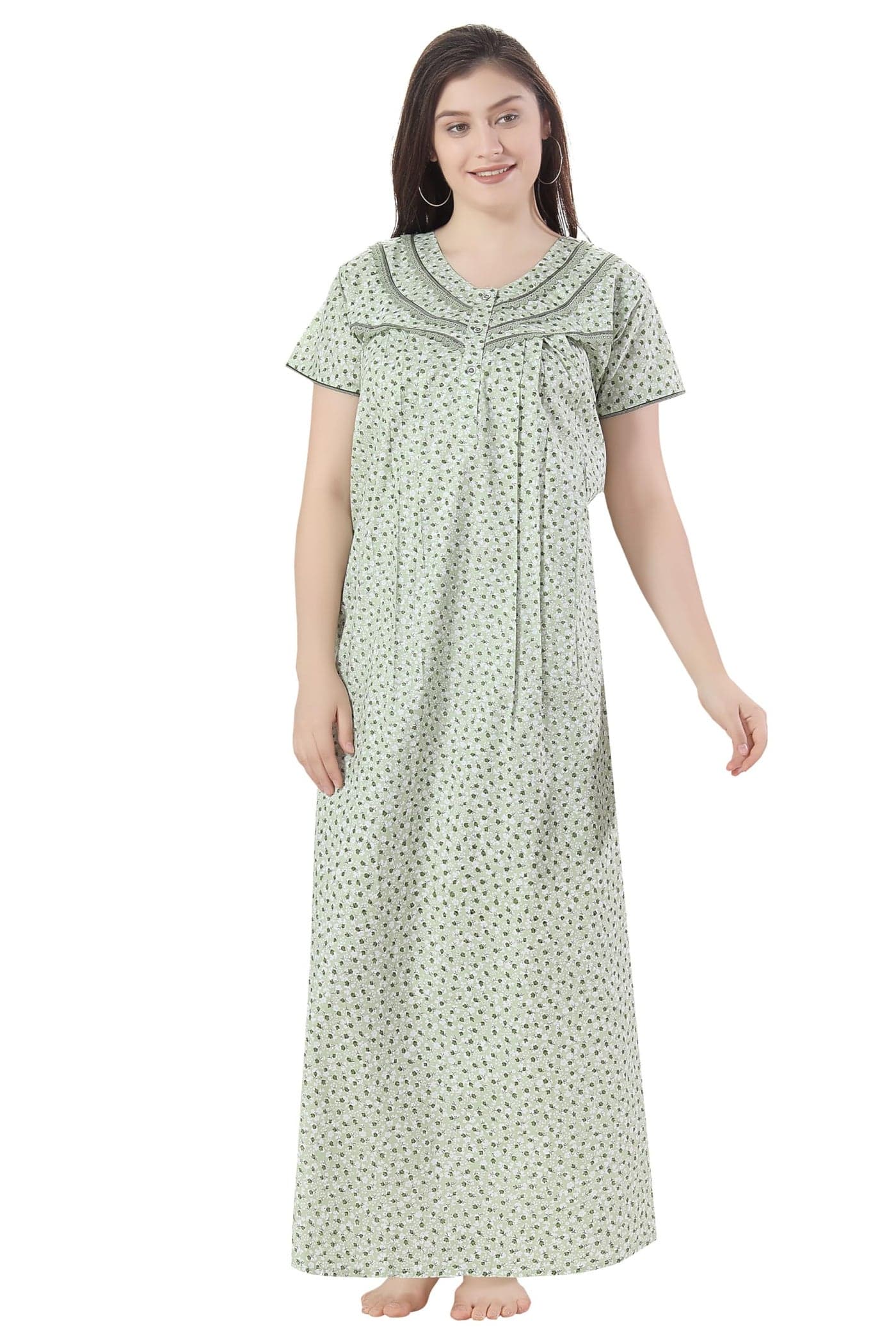Soulemo Women's Pure Cotton Floor Length Nighty (XXL - Bust - 52 - Green 10) 1661CXXL