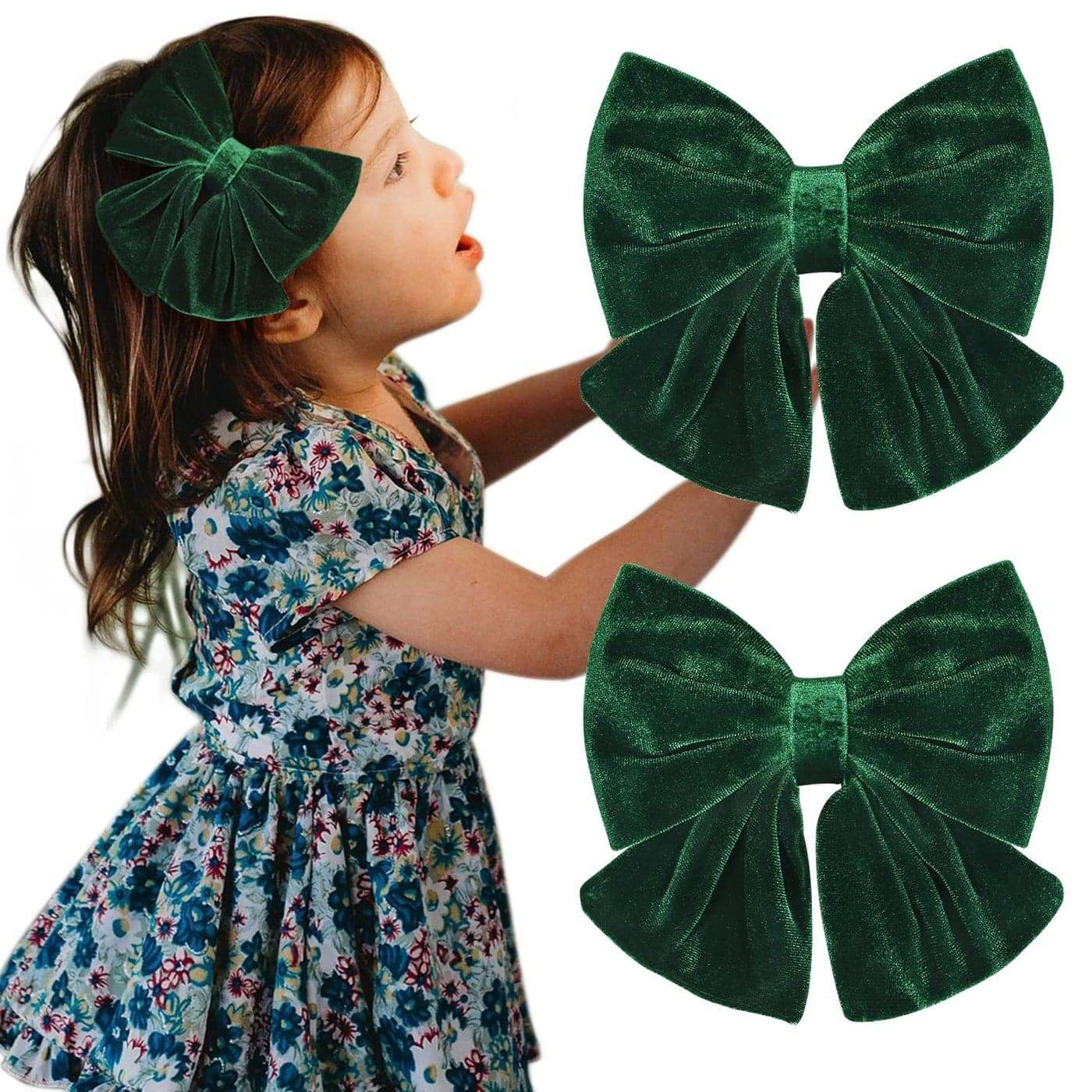 Velvet Hair Bows Girls 6 2PCS Big Green Fall bow Alligator Clips for Toddler Hair Clips Toddlers Teens Kids Accessories