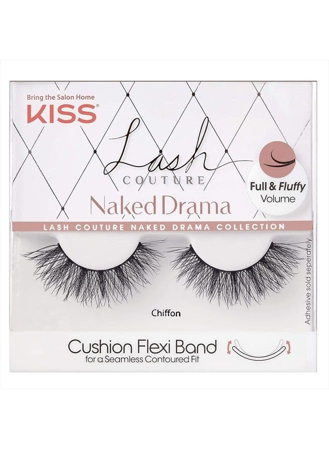Lash Couture Naked Drama Collection False Eyelashes with Cushion Flexi Band, Full & Fluffy Volume, Style 'Chiffon', 1 Pair Fake Eyelashes