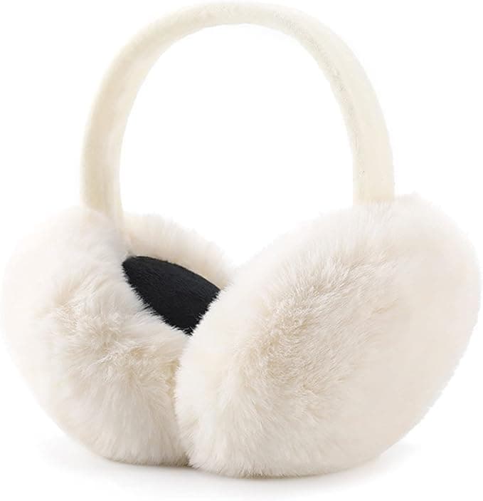 THE DDS STORE Ear Muffs for Women - Winter Ear Warmers - Soft & Warm Cable Knit Furry Fleece Earmuffs - Ear Covers for Cold Weather (White)