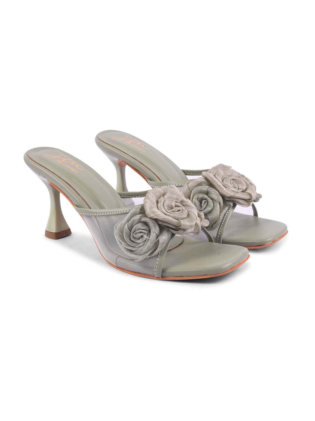 JM LOOKS Stylish Embellished Kitten Heels Sandal For Women & Girls | Pencil Hees | Stiletto Heels | (Green, 40)