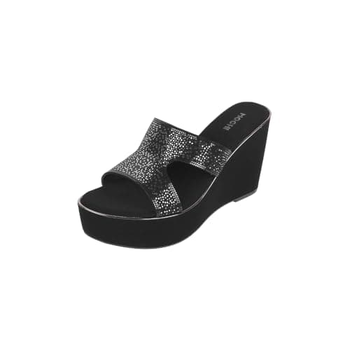Mochi Women's Black Fashionable Wedge Heel UK/7 EU/40 (34-53)