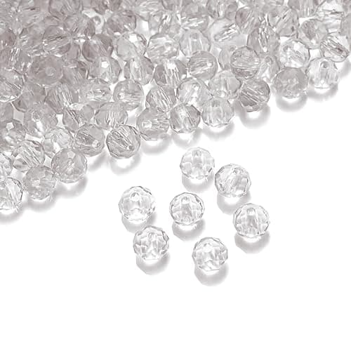 6mm Glass Crystal Beads for Bracelets & Jewellery Making | Tyre Rondelle Transparent Beads for DIY Craft & Accessories (White)
