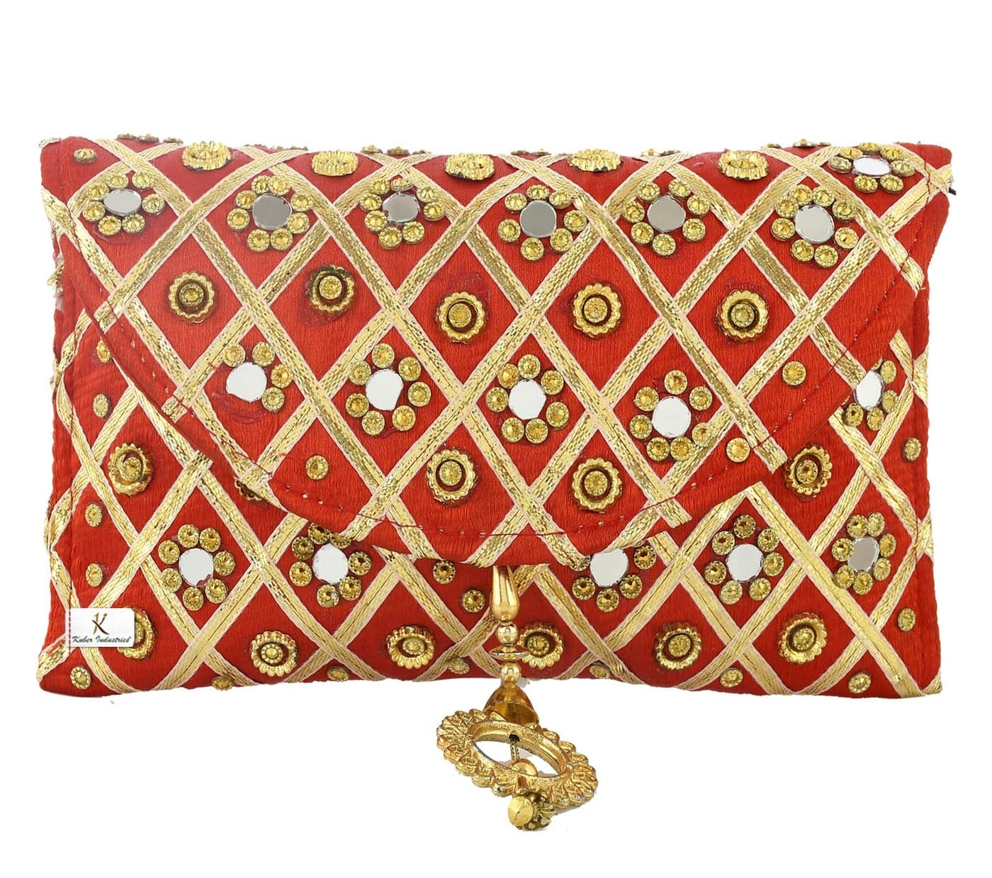 Kuber Industries Women's Silk Traditional Mirror Work Envelope Clutch Bag Purse Handbag for Bridal, Casual, Party, Wedding (Red)-KUBMART11448