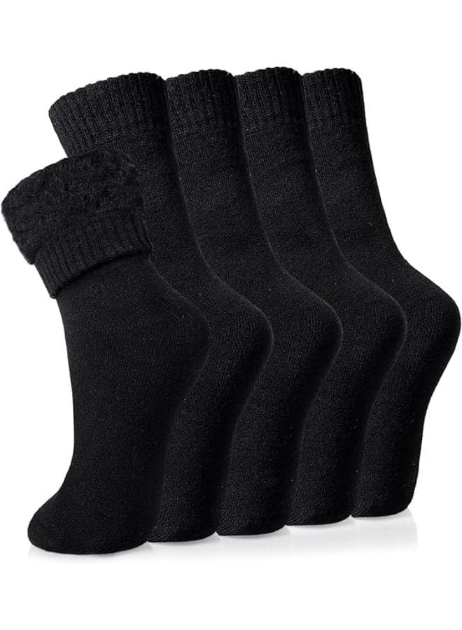 5 Pairs Super Thick Wool Socks, Womens Warm Thermal Socks, Winter Ski Extra Thick Insulated Heated Crew Boot Socks for Cold Weather