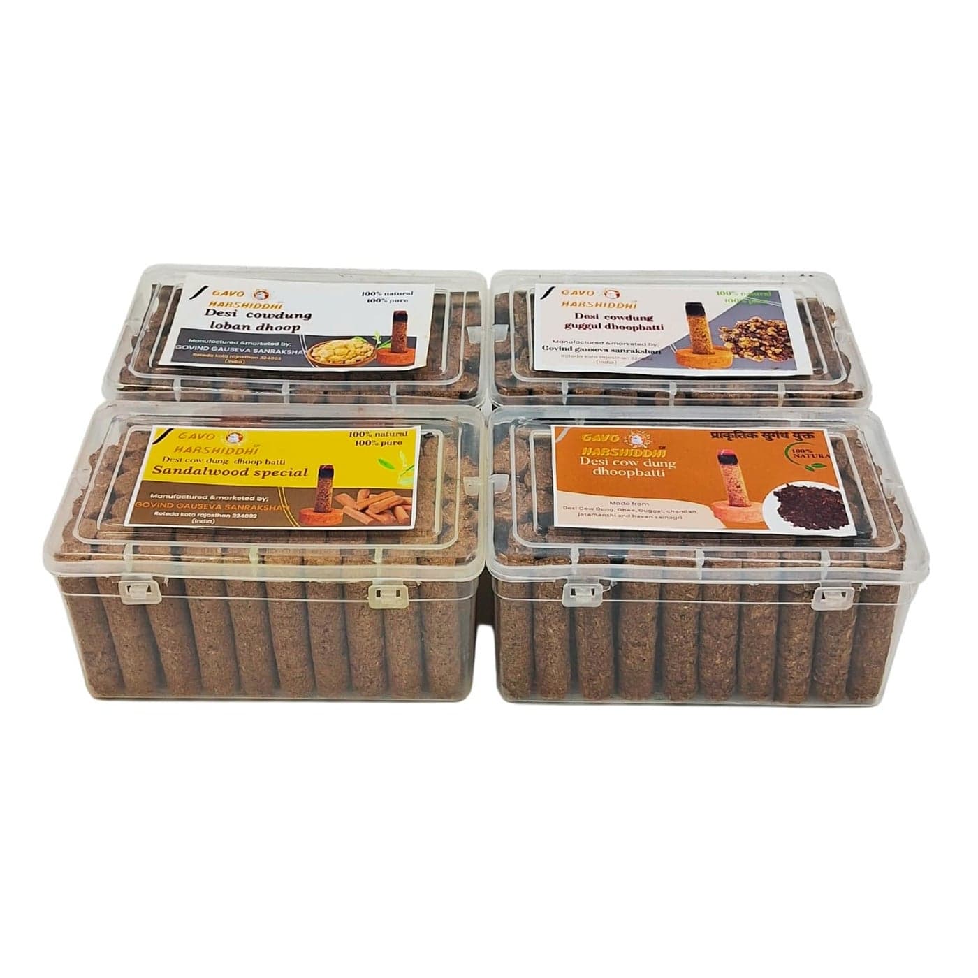 GAVO HARSHIDDHI Desi Cow Dung Dhoop BattiIncense Sticks with Stand Multi FragranceChandan Guggul Havan Gulab Pack of 4 60 Sticks Each 25 Inch