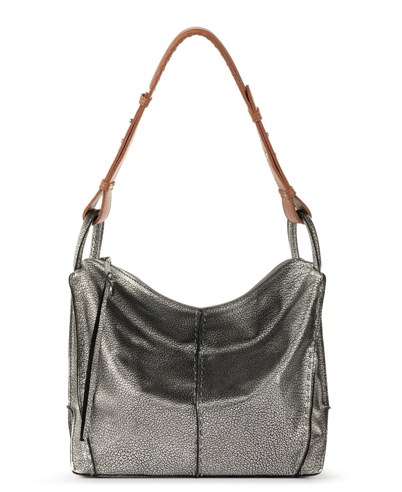 The Sak Los Feliz Hobo in Leather, Lined Shoulder Purse, Dark Silver