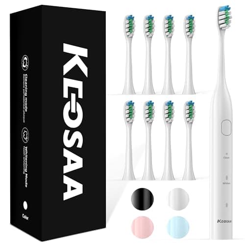 keosaa Sonic Electric Toothbrush with 8 Brush Heads, Rechargeable Toothbrush with Fast Charge 4 Hours Last 60 Days, 2-Min & 30s Smart Timer, IPX7 Waterproof(White)