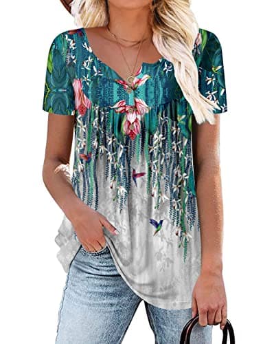 ROSELINLIN Womens Tops Green Short Sleeve Summer Shirts V Neck Grey Pull Over Blouse Tops XL