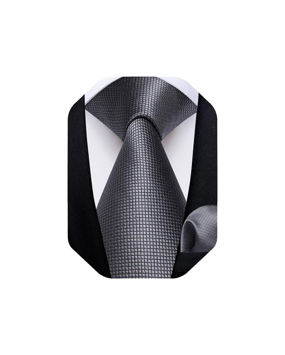 DiBanGu Mens Solid Color Tie and Pocket Square Set Woven Silk Plain Necktie & Handkerchief for Men Wedding Party Formal, Grey