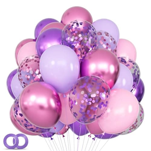 68Pcs Pink and Purple Balloons 12 Inch Metallic Purple Pink Latex Balloon Confetti ballons with Ribbons Party Balloons for Wedding Girls Birthday Baby Shower Decorations