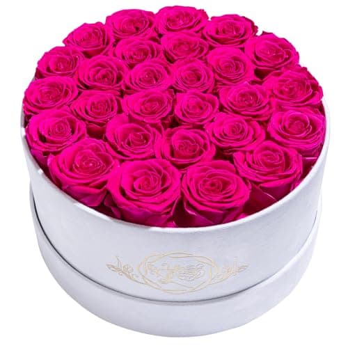 Prifroti 27 Flowers in a Luxury Suede Box, Birthday Gifts for Women, Preserved Flowers, Mothers Day Roses Gift for Mom, Hot Pink