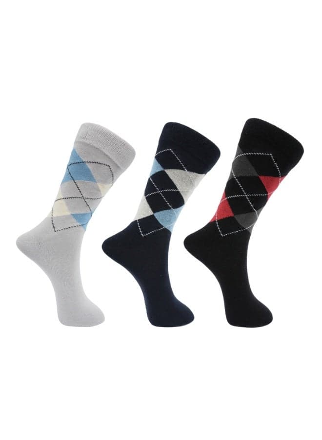 Men’s Corporate Crew Socks – Breathable, Moisture-Wicking, Stay-Put Grip – Premium Cotton – 3 Pairs (Light Grey, Black, Blue)
