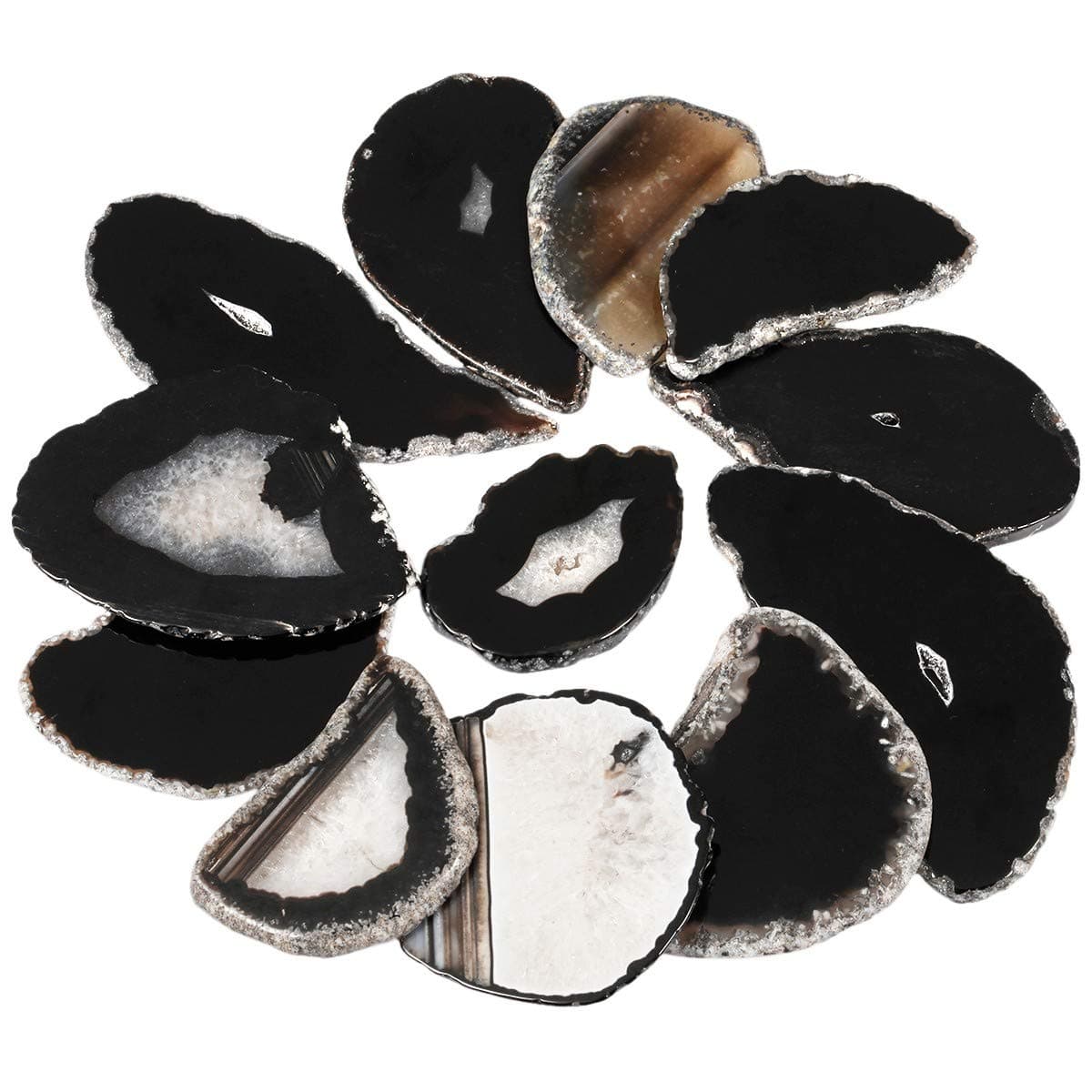 Rockcloud 10 Pcs Agate Light Table Slices Healing Crystals Geode StonesIrregular Home Decoration Jewelry MakingBlack