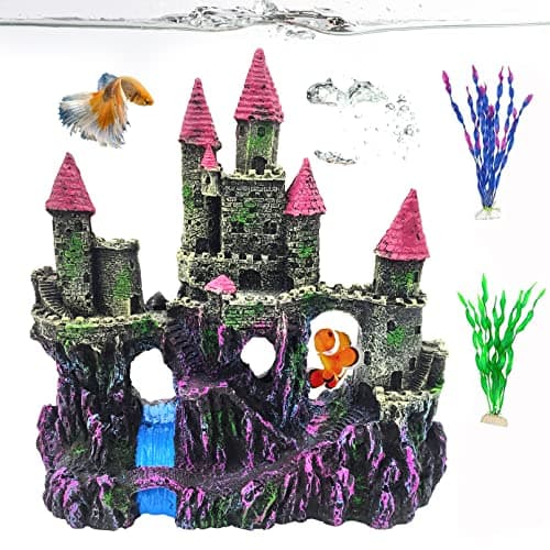 PINVNBY Aquarium Resin Castle DecorationFish Tank Driftwood Castle Cave Hideouts House Plants Supplies AccessoriesPink