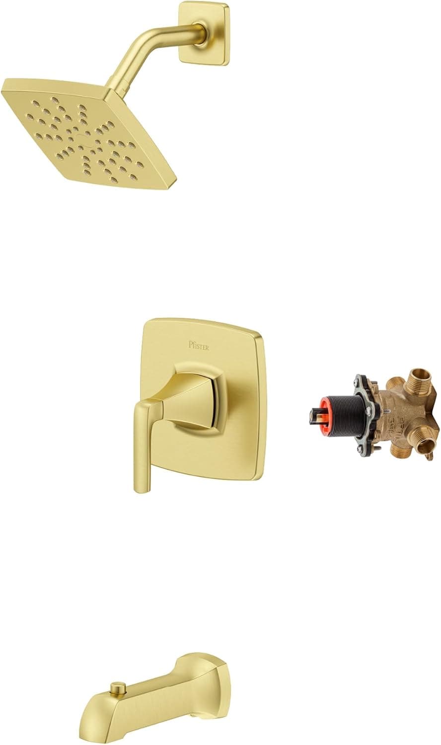 Pfister Bruxie Tub Shower Trim Kit Valve and Cartridge Included 1Handle Brushed Gold Finish 8P8WS2BIESBG