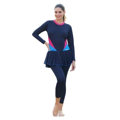 ROVARS Female Swimwear One Piece Poly Spandex Padded Full Body Suit (Navy, S)