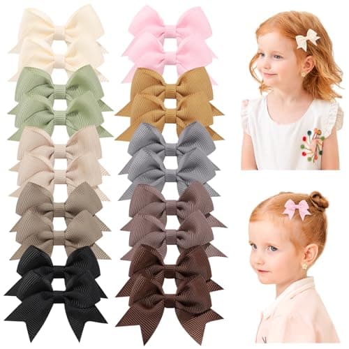 yoyokid 20PCS 2 Inch Baby Hair Bows for Girls Mini Grosgrain Ribbon Alligator Clips for Infants Toddlers in Pairs 10 Colors A