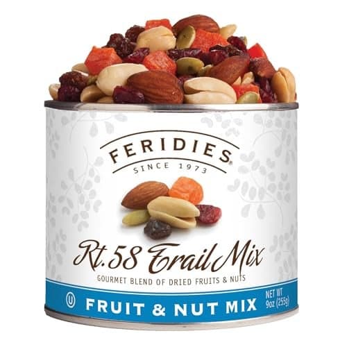 FERIDIES Rt 58 Dried Fruit and Nut Snack Mix Virginia Peanuts Trail Mix 9oz Vacuum Sealed Tin