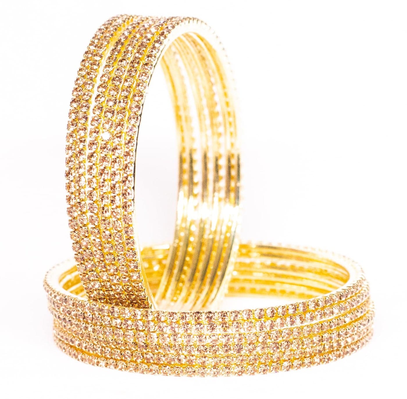Swara Creations Non-Precious Metal with Base Metal and Zircon Gemstone Studded Premium and Traditional Glossy Finished Sleek Bangle set(2-4) Golden for Women and Girls(12 Pc)