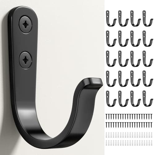 jockcaras 20Pcs Wall Hooks for Bathroom, Kitchen, Closet, and Garage - Black Metal Hooks for Hanging Coats, Towels, Hats, Keys, Bags, and Coffee Cups - Holds Up to 40 lbs