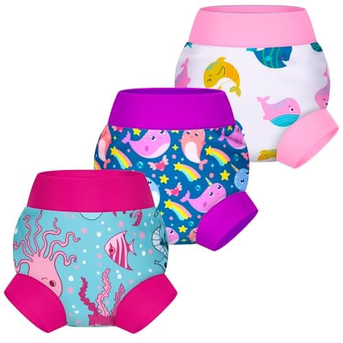 BIG ELEPHANT Baby Swim Diapers 3Pack Reusable Waterproof Swim Pants for Boys and Girls Soft Breathable Swimwear for Pool