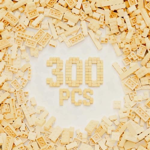 300Pcs Building Brick Bulk Tan Bulk Bricks with 5 Sizes Compatible with Lego and Parts and Pieces Creative Halloween Christmas Building Block Toys for Boys Girls Ages 6 7 8 9 10 Years Old