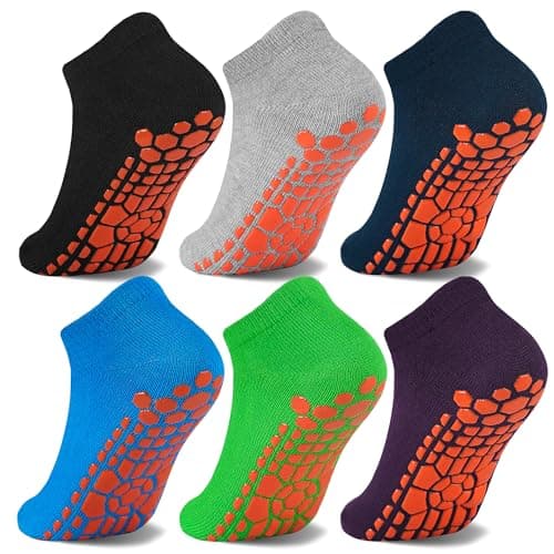 Tphon Boys Non Slip Trampolines Socks with Grips Ankle Socks for Toddler Girls Low Cut Athletic Socks for Sports Games 6 Pairs