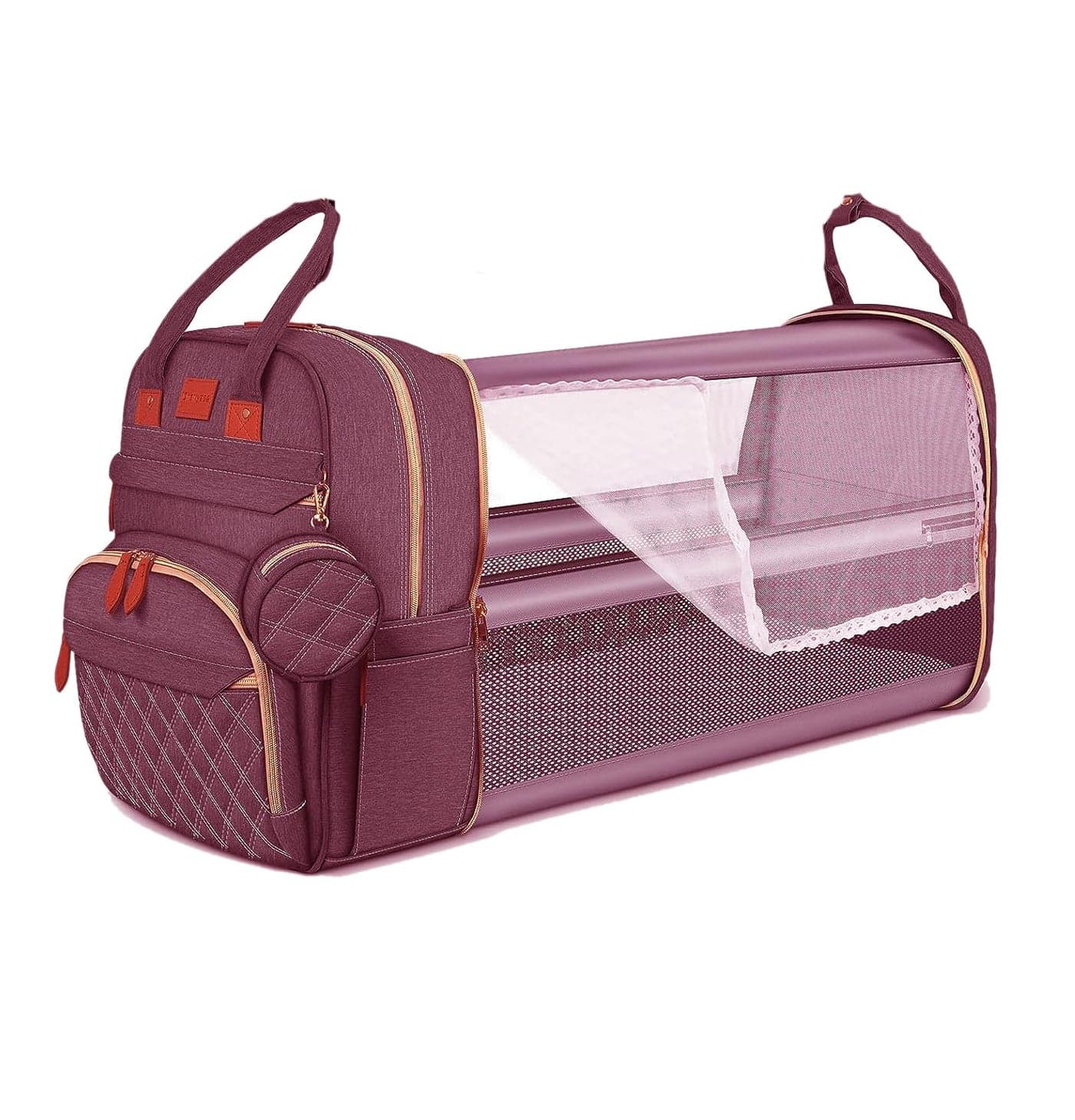 INDIROCKS Diaper Bag Backpack with Changing Station, Foldable Baby Diaper Bags Large Capacity Waterproof USB Charging Port, Mummy Bag for Baby Boy Girl-Maroon