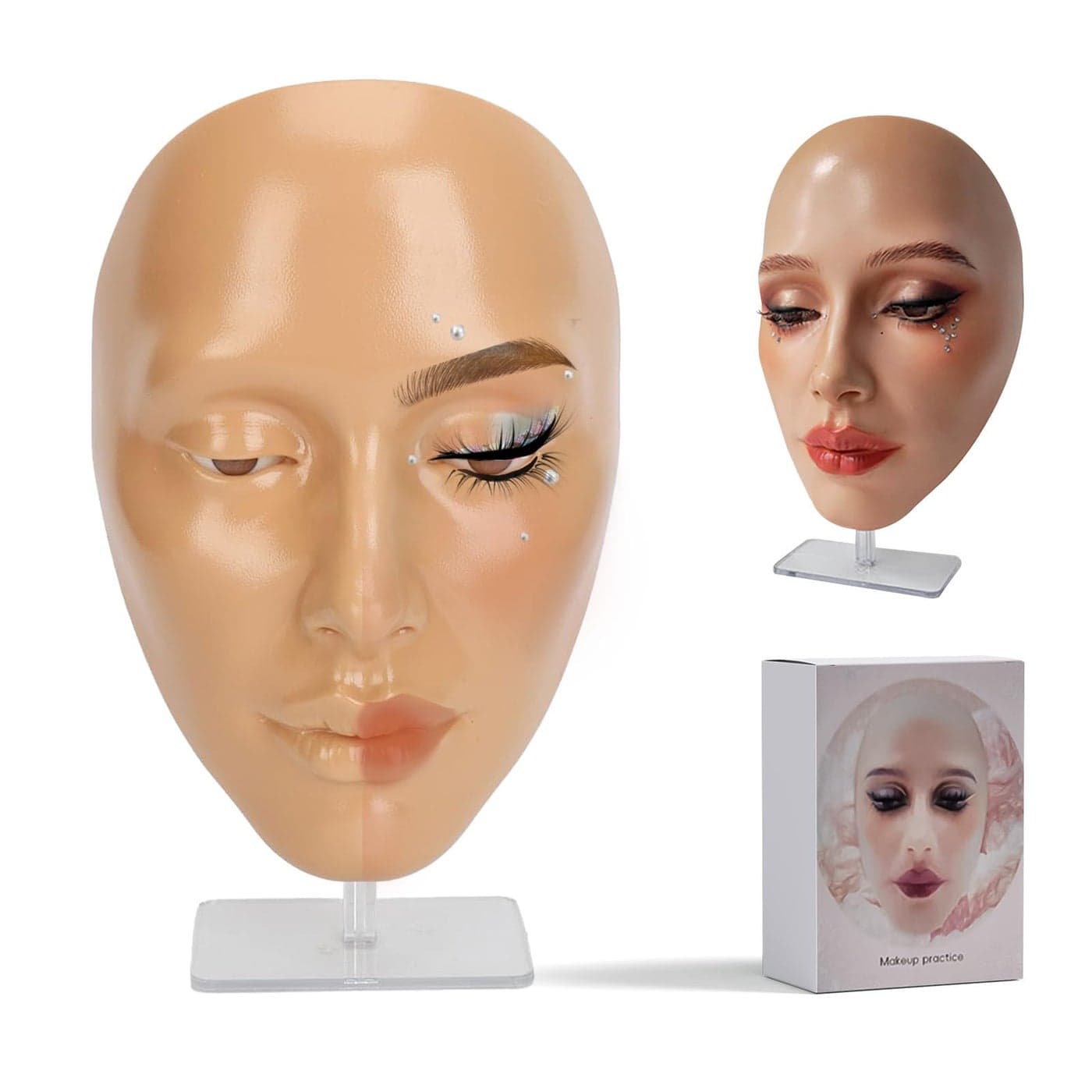 CHADWICK 5D Makeup Practice Face Board Silicone Mannequin Reusable Beginner Eye Practice for Makeup Artists Girls Gift or Professionals Golden Wheat