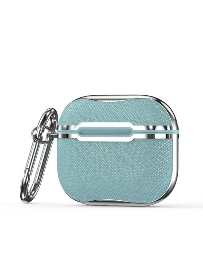 Case Cover Cloth Texture Electroplating Frame Earphone Protective Case with Hook For AirPods 3 Light Blue + Silver