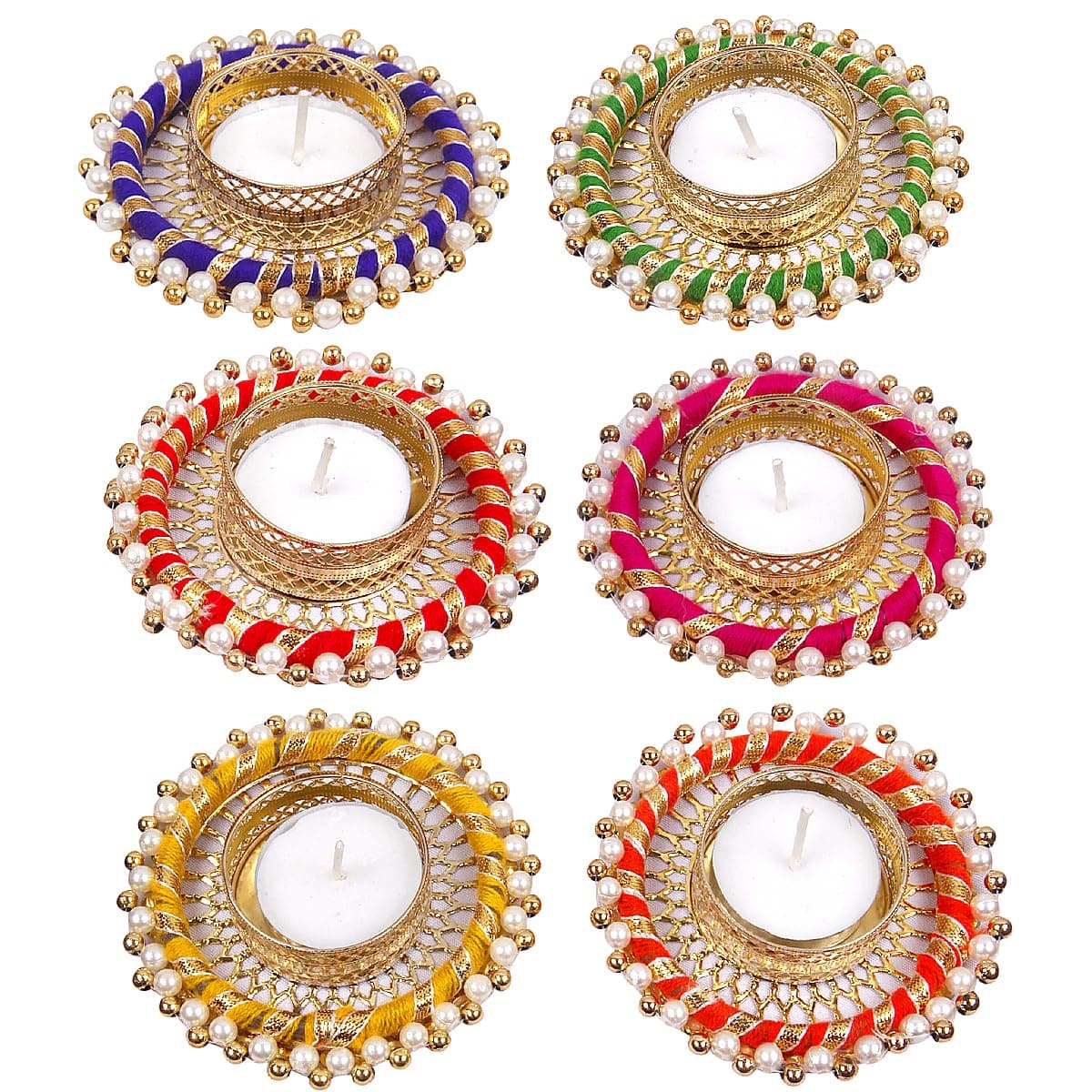 Prapti Handicrafts Handmade Tealight Candle Holders for Diwali DecorationHome Decor Gifts ItemsDiya for Home Office PoojaDurga Puja Gift Sets Multi Ring Big Pack of 6
