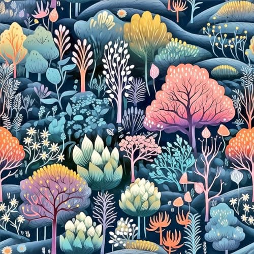 PODUFF Whimsical Forest Wallpaper Peel and Stick Abstract Tree Wallpaper for Home Decor BluePink 177in x 236in