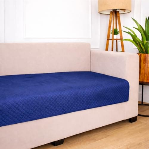 STITCHNEST 1 Seater Quilted Velvet Sofa Cover | Elegant Blue Sofa Protector for Living Room | Soft, Washable | Perfect for Enhancing Living Room Interiors