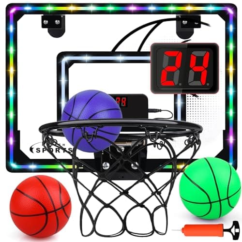 Basketball Hoop Indoor for KidsLED Light Mini Basketball Hoop with 3 Balls Electronic ScoreboardOver The Door Basketball HoopBasketball Boy Toys Gift for Kids 312 Year Old Boys Girls Teen
