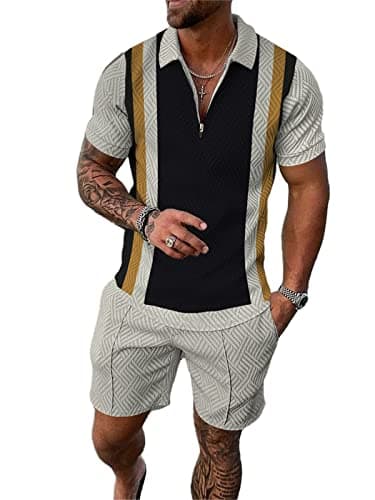 BUNDMAN Mens Short Sets 2 Piece Outfits Polo Shirt Fashion Summer Tracksuits Shorts Set for Men and Casual Set for men