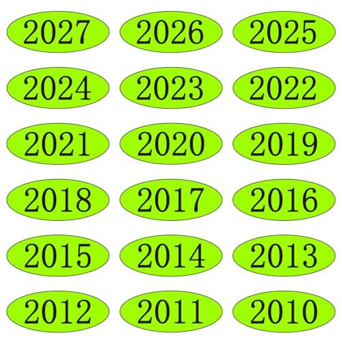 Car Windshield Year Stickers 20102027 18 Pack1 per Year Chartreuse Black Large Oval Vinyl Waterproof Easy to Remove ResidueFree Ideal for Used Car Dealers Auto Dealerships 18