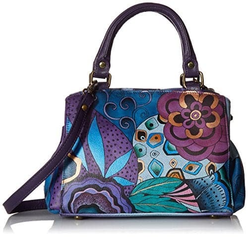 Anna by Anuschka Satchel Handbag | Genuine Leather | Tribal Potpourri Eggplant